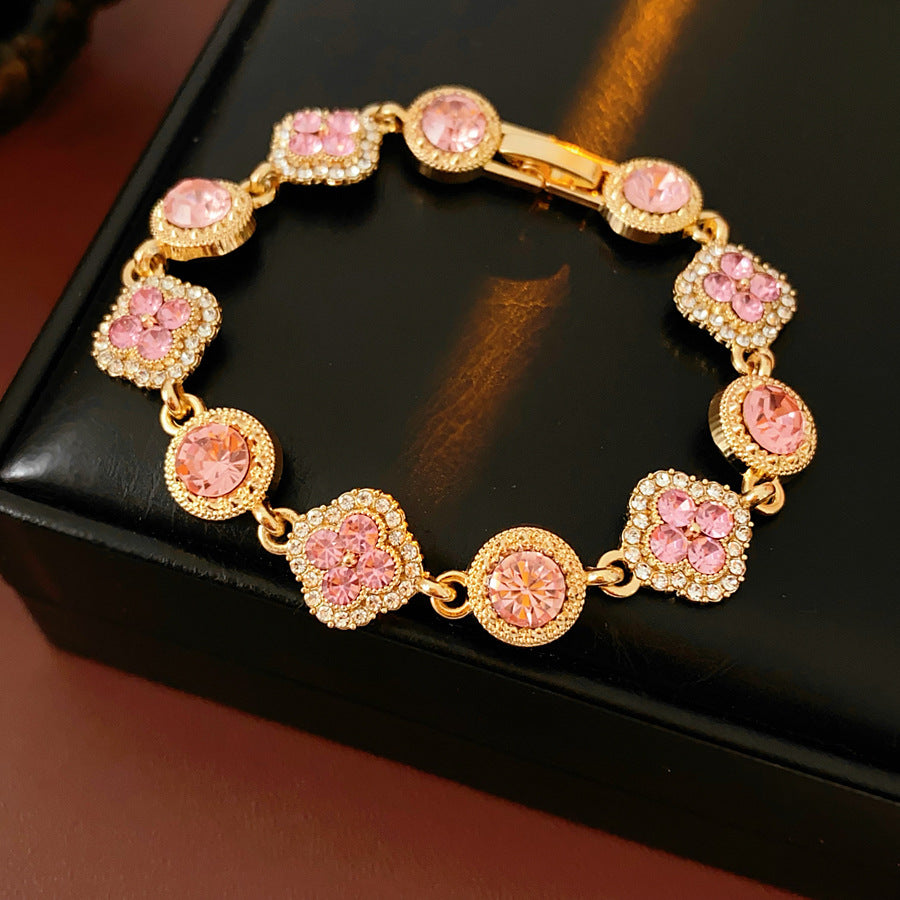 Vintage Gold Plated Floral Rhinestones Bracelet 6W6JBR722