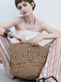 Boho-Style Hollow Straw Woven Beaded Shoulder Bag MK2BK6W10BBG14