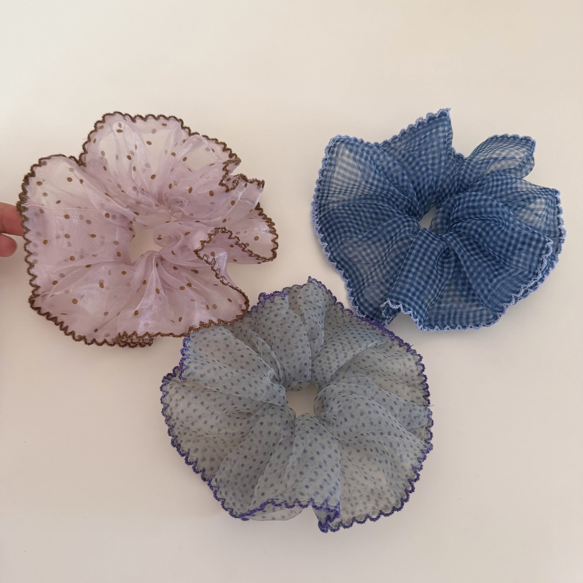 Vintage Polka Dots Wave Edge Fairy Scrunchies MK2BW6W6HSR84