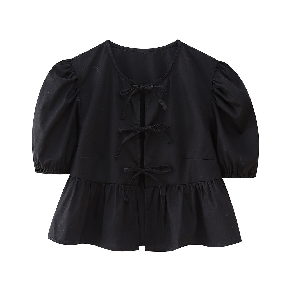 Cute Tie Front Round Neck Pullover Top DP25D405