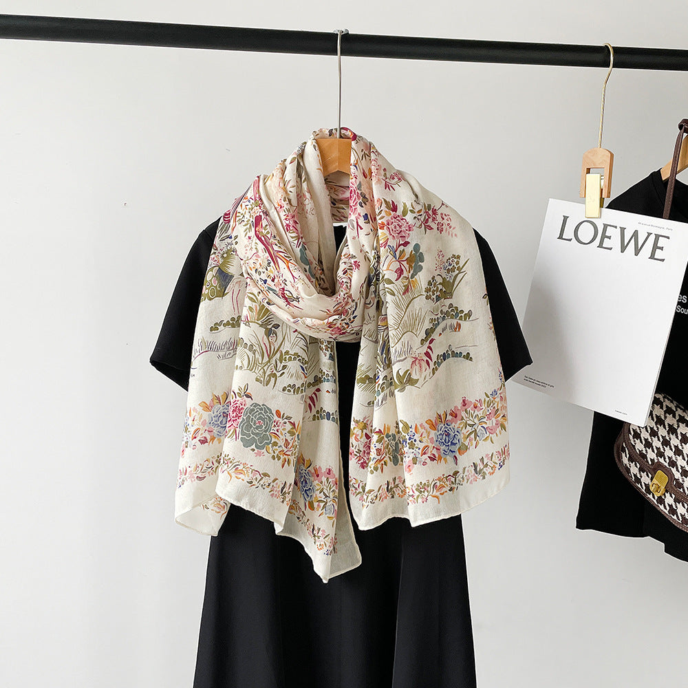 Floral Cotton Linen Scarf - DippedShop Wholesale - #3187
