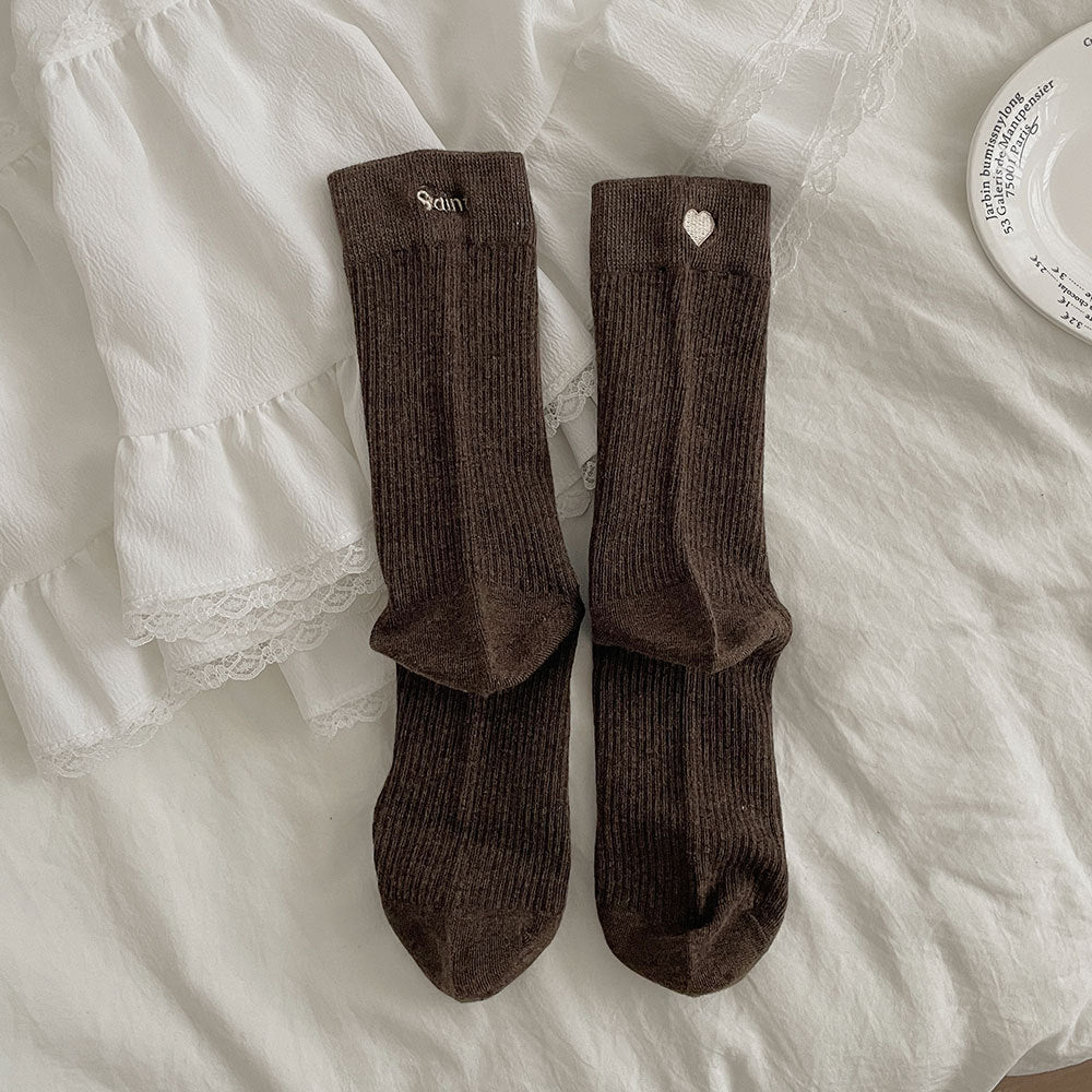 Heart Embroidered Cotton Socks - DippedShop Wholesale - #4147