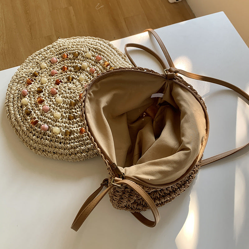 Round Straw Crossbody Bag - DippedShop Wholesale - #5555