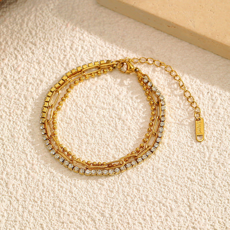 Minimalist Rhinestone Gold Plated Chain Bracelet 6W6JBR514