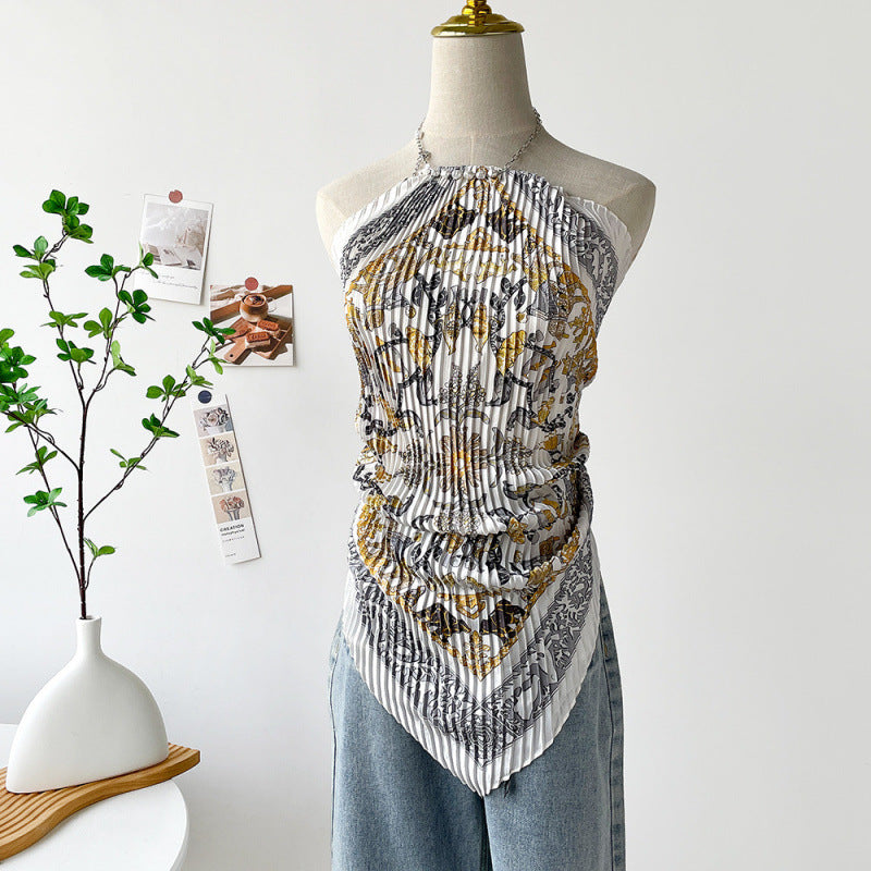 Painting Pleated Beads Scarf Halter Camisole MK2BW6W6NSI23