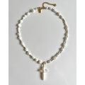 Natural Pearl Chain Cross Pendant Choker Necklace 6W6JNC639