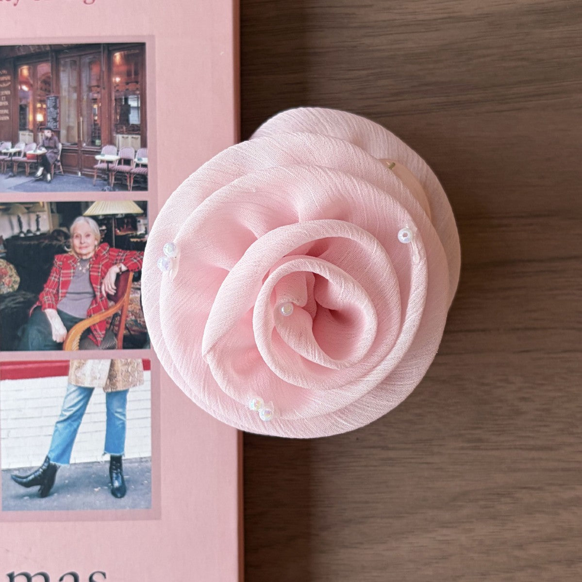 Elegant Pink Rose Flower Pearl Hair Claw 6W6HCP1252