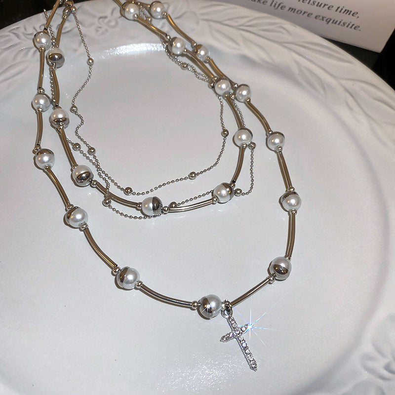 Elegant Gold Plated Rhinestones Cross Pendant Necklace 6W6JNC974