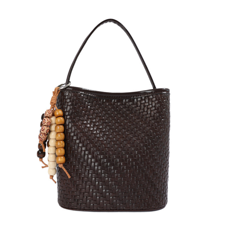 Trendy Woven Solid Color Handbag Bucket Bag 6W10BBG1987