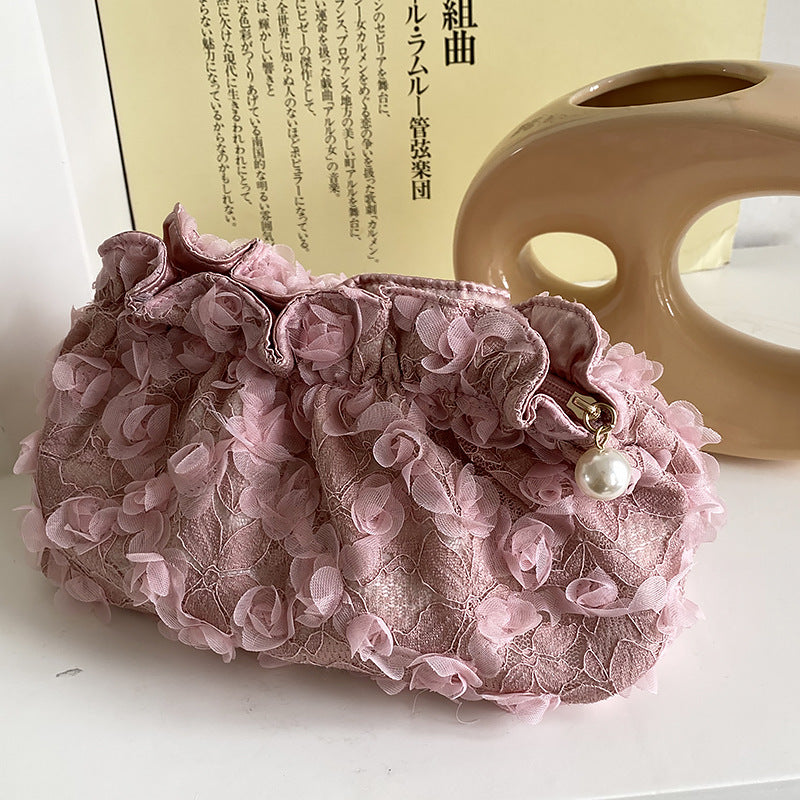 Flower Lace Pearl Cosmetic Bag - DippedShop Wholesale - #0323