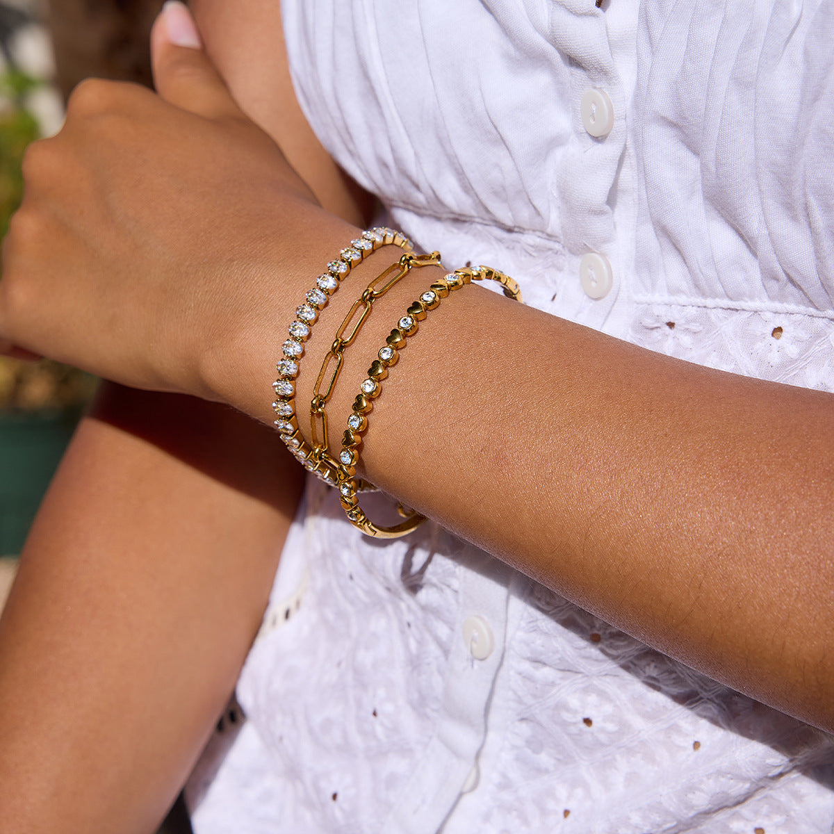 Elegant Gold Plated Rhinestones Link Bracelets 6W6JBR481