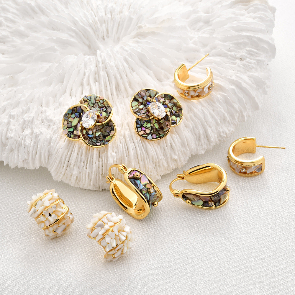 Shell C-Shaped Stud Earrings - DippedShop Wholesale - #6563