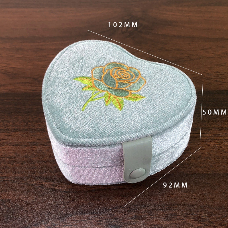Soft Velvet Floral Embroidery Heart Jewelry Case 6H13HSJ157