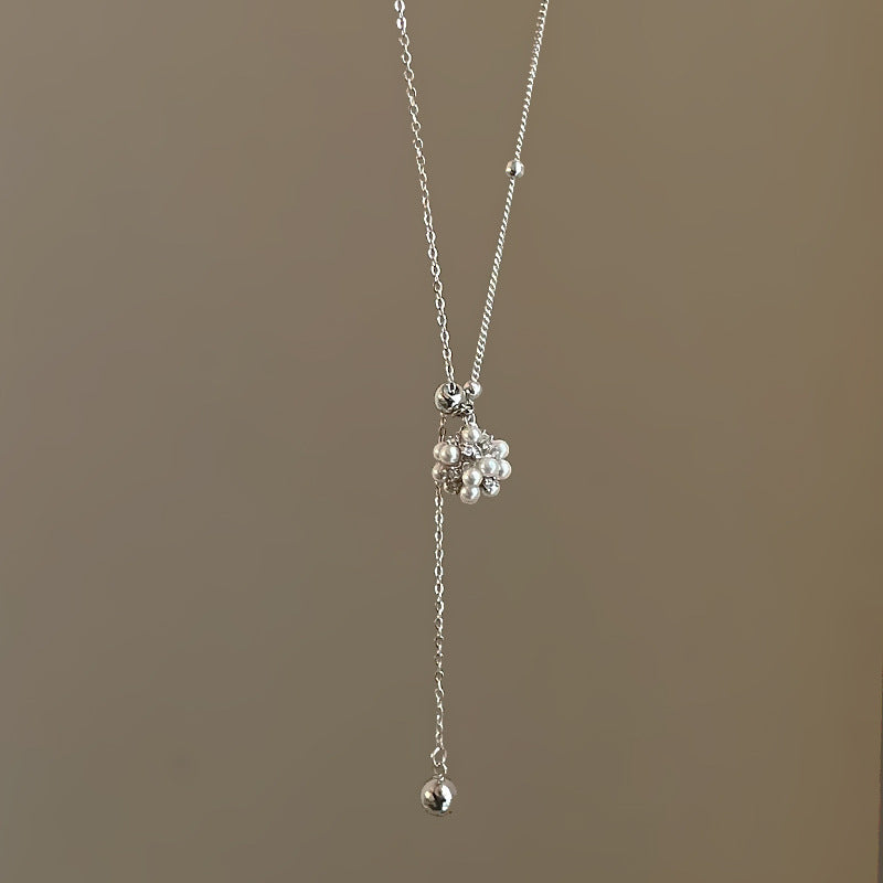 Minimalist Pearl Flower Ball Sliding Necklace 6W6JNC430