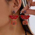 Halloween Rhinestone Pumkin Bat Pendant Dangle Earrings 6W6JER552
