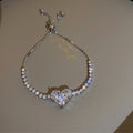 Stylish Gold Plated Rhinestones Heart Pendant Bracelet 6W6JBR708