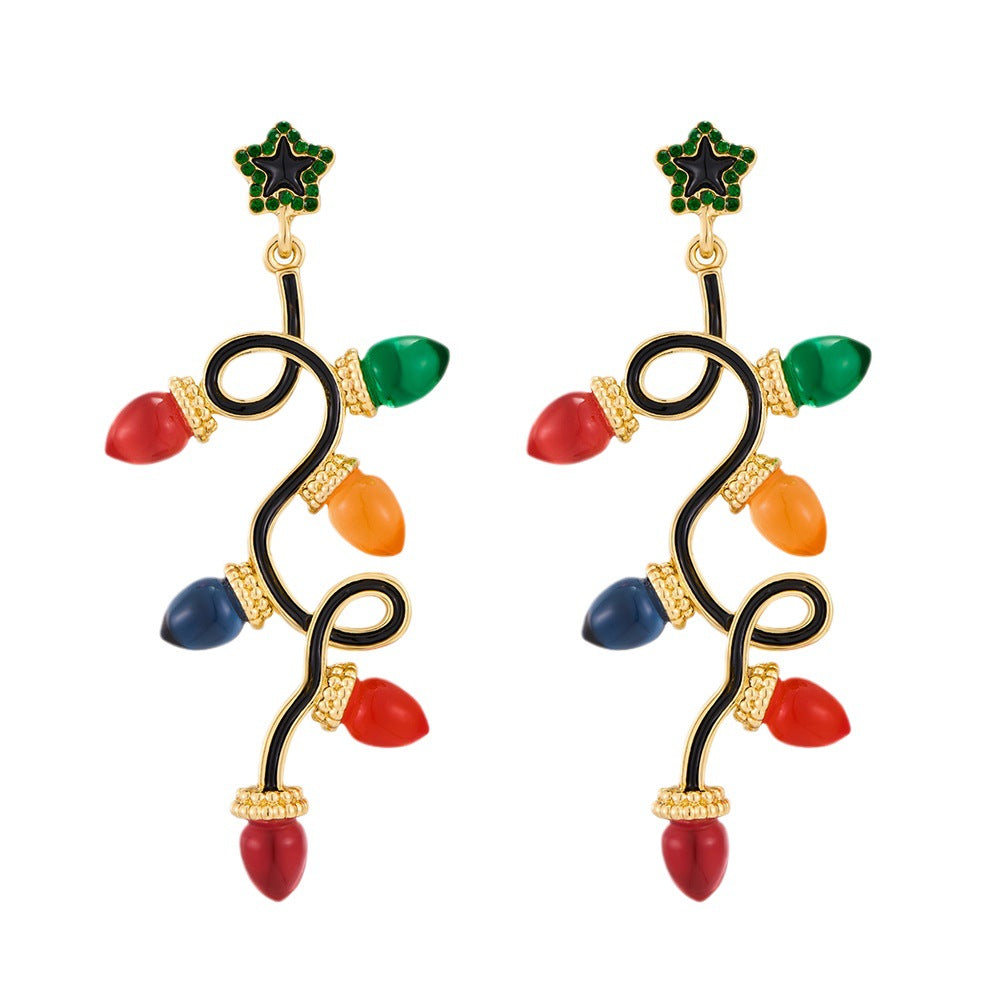 Colorful Light Bulb Rhinestone Christmas Dangle Earrings DP25G794