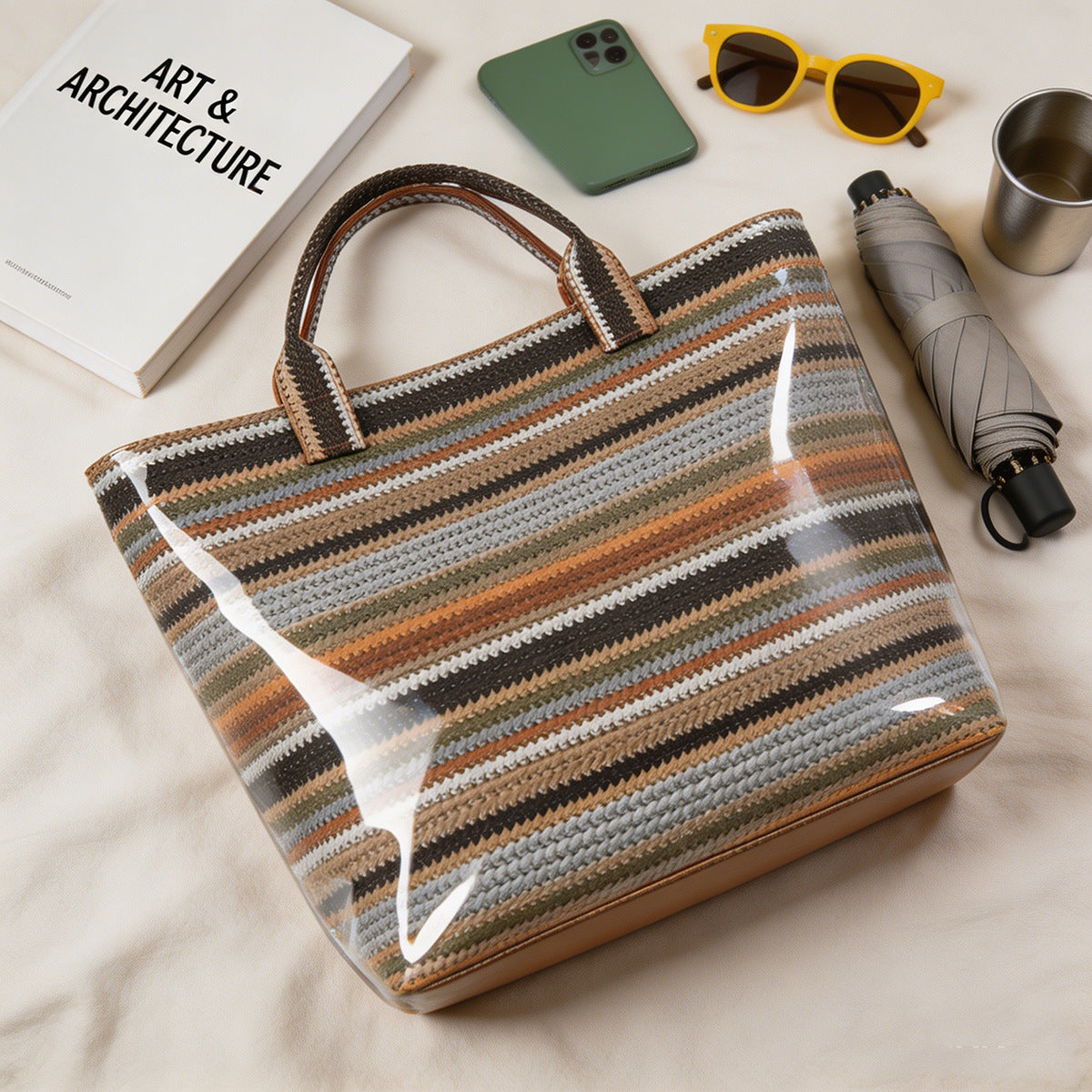 Vintage Straw Woven Waterproof PVC Tote Bag MK2BLW6W10BBG553