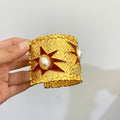 Stylish Pearl Gold Plated Wide Open Cuff Bracelet 6W6JBR617