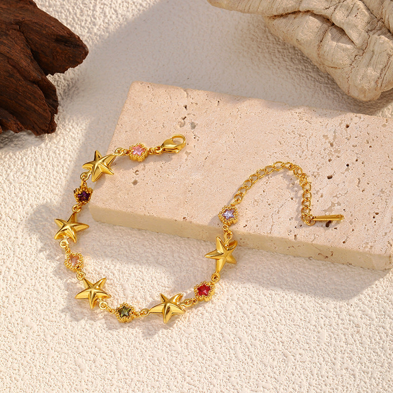 Fashion Gold Plated Star Flower Charm Bracelet 6W6JBR519