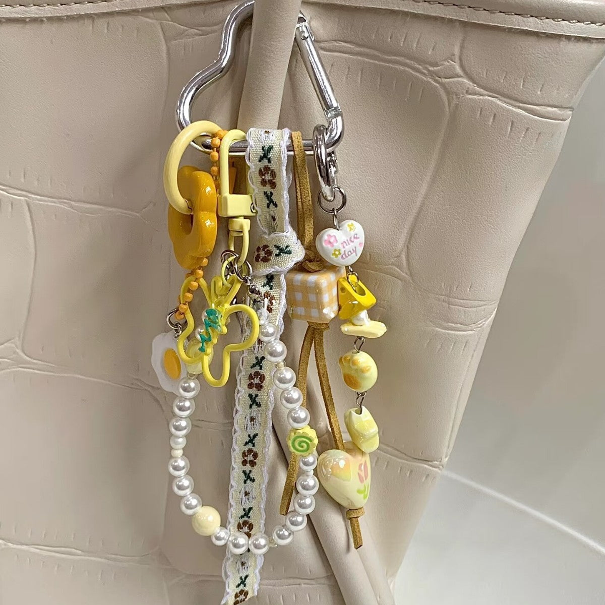 Cute Heart Pearl Chain Pendant Keychain Bag Charm 6W10BBC393