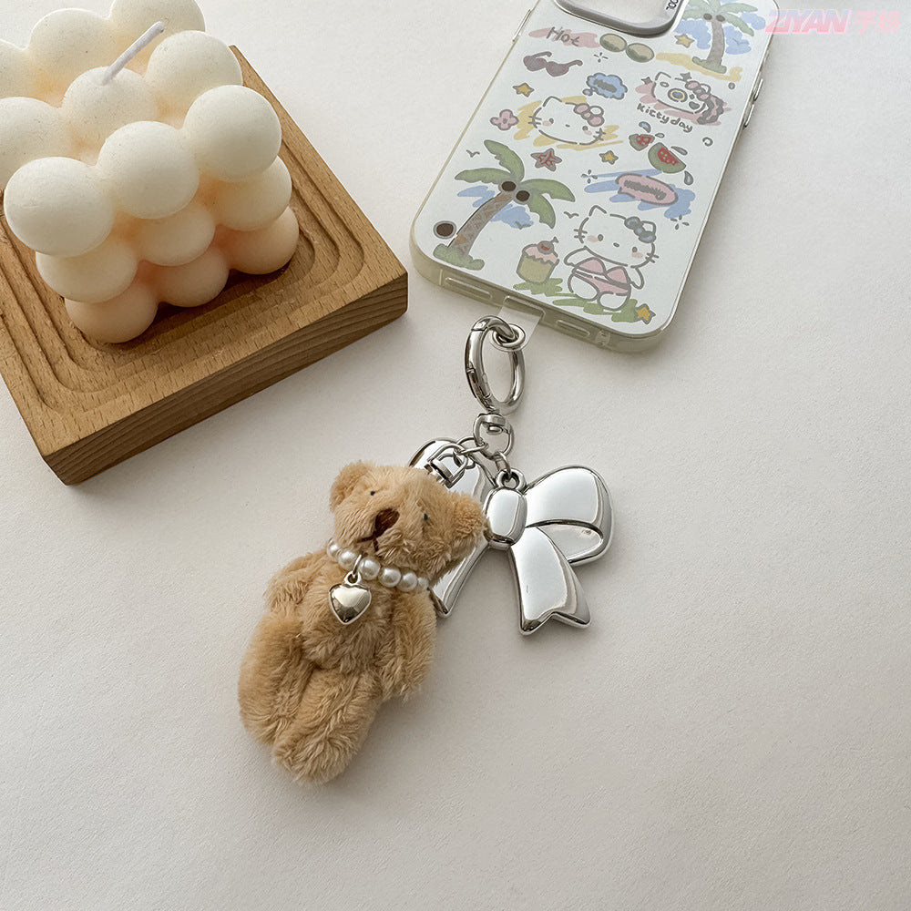 Sweet Pearl Rabbit Metal Bowknot Pendant Bag Charm 6W10BBC421