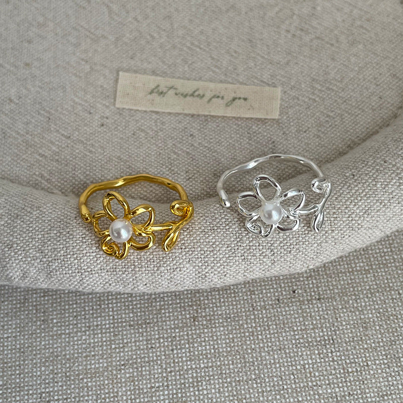 Floral Pearl Open Ring - DippedShop Wholesale - #5507