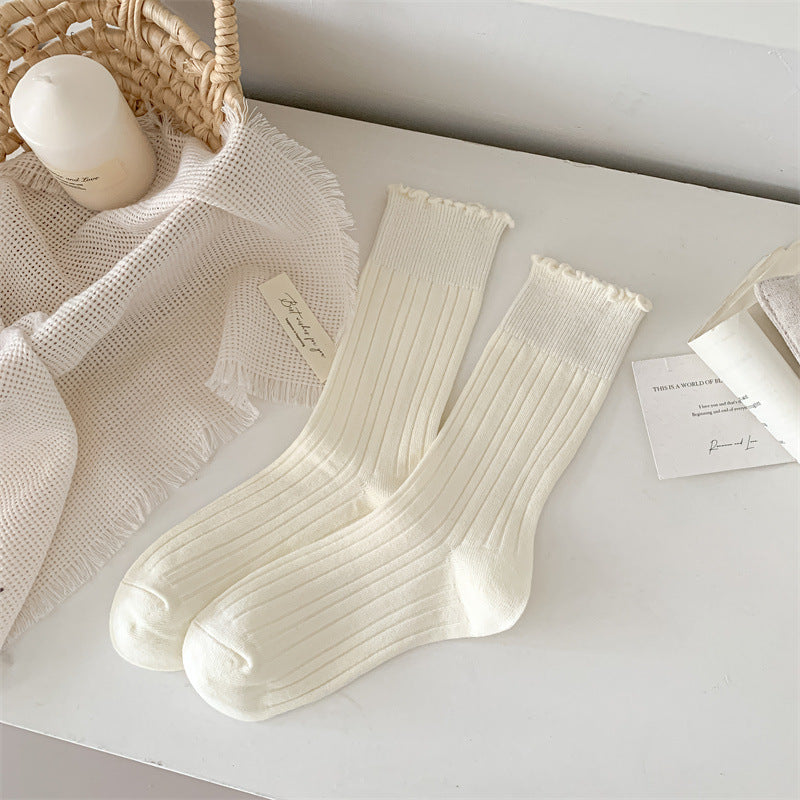 Cute Solid Color Breathable Ruffle Crew Socks 6W8FSO524