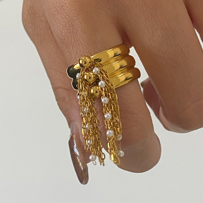 Elegant Pearl Tassel Pendant Open Ring DP25B798