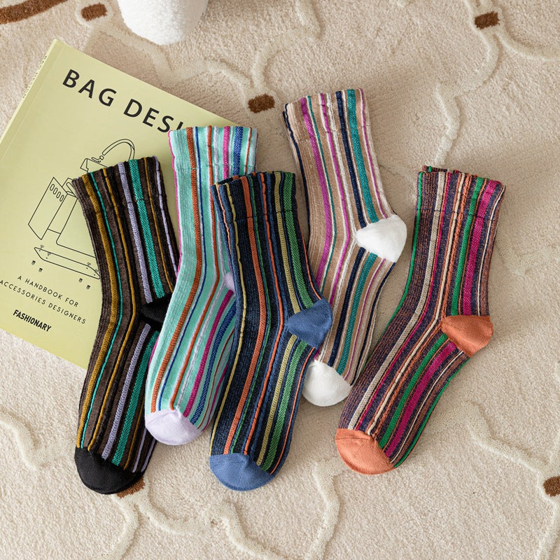 Striped Breathable Crew Socks - DippedShop Wholesale - #0515