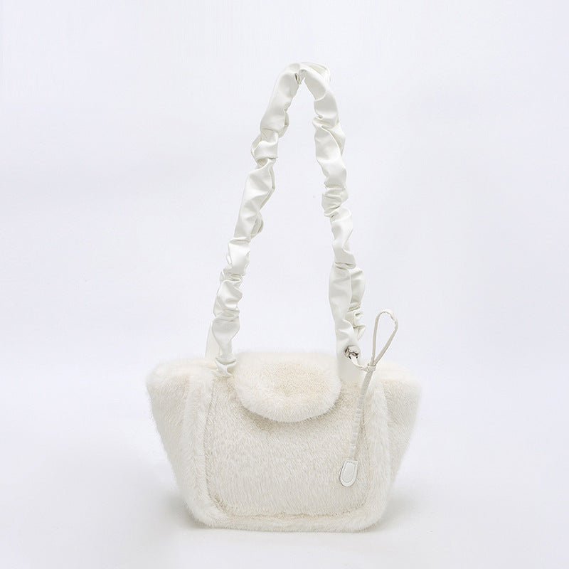 Simple Solid Color Imitation Rabbit Fur Shoulder Bag 6W10BBG1928