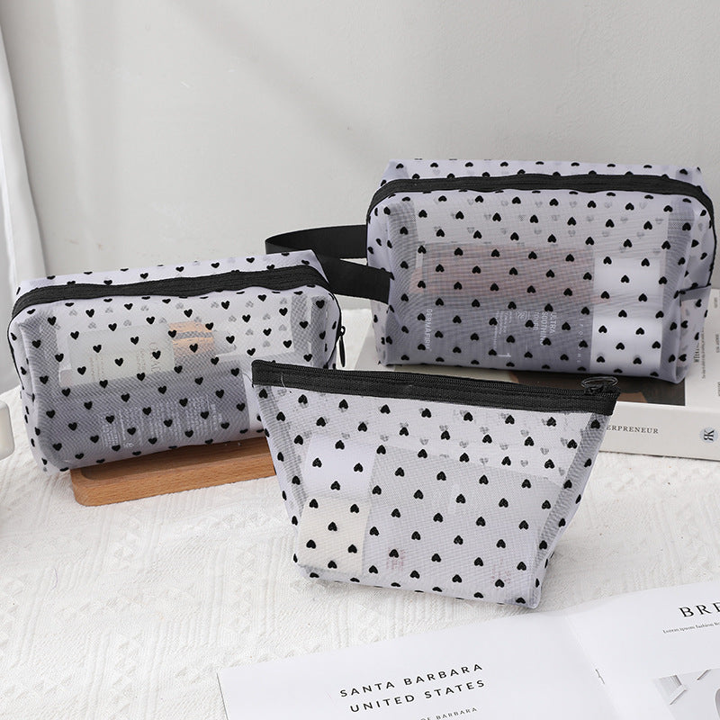 White Love Mesh Portable Make Up Bags DP25C619