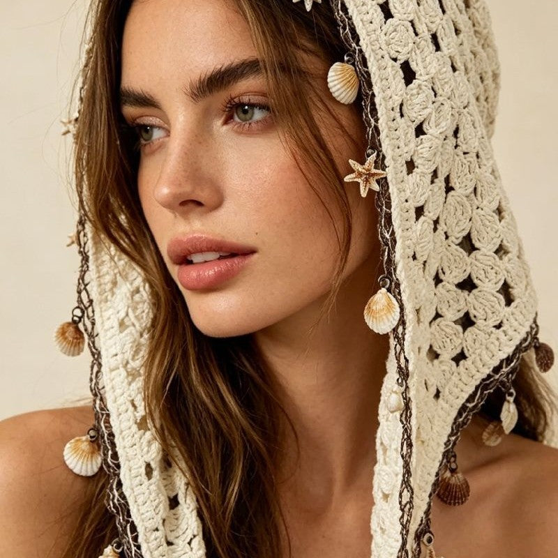 Boho Shell Triangle Scarf - DippedShop Wholesale - #2547