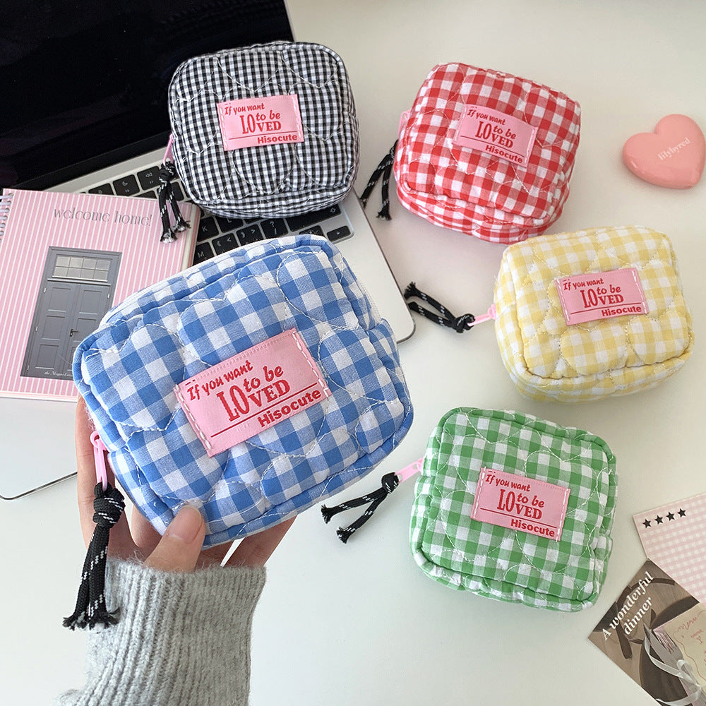 Cute Plaid Quilted Shell Mini Makeup Bag MK2BW6S10BOB58