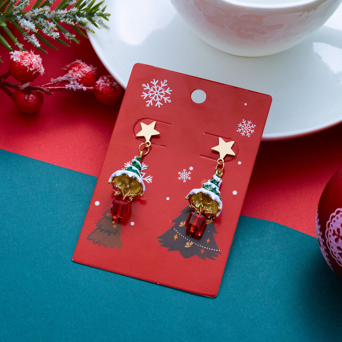Cute Christmas Snowflake Bell Tassel Dangle Earrings 6W6JER683