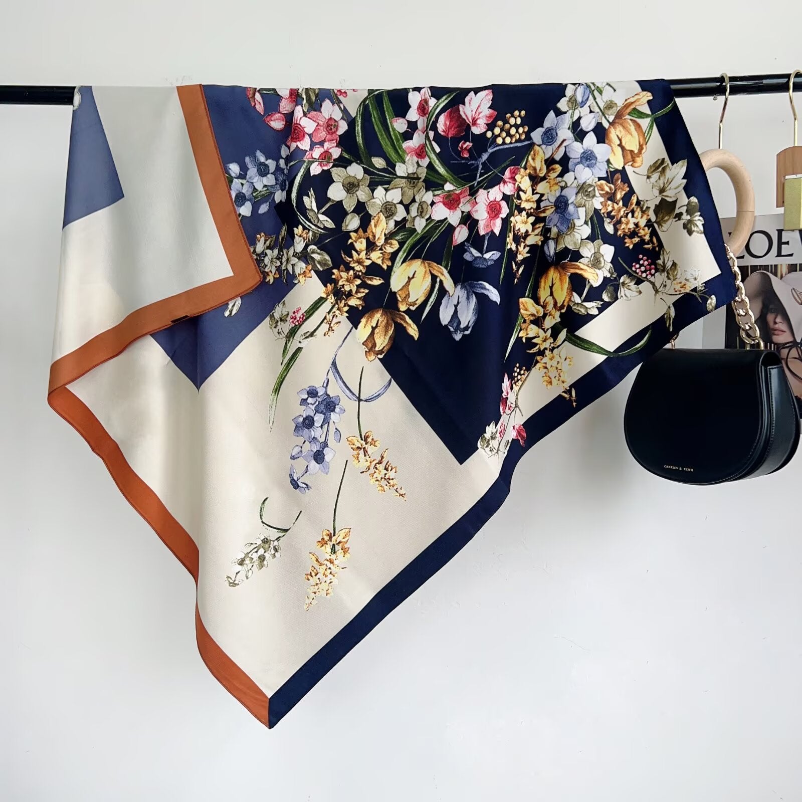 Vintage Floral Print Twill Silk Square Scarf MK2BW6W6NSI03