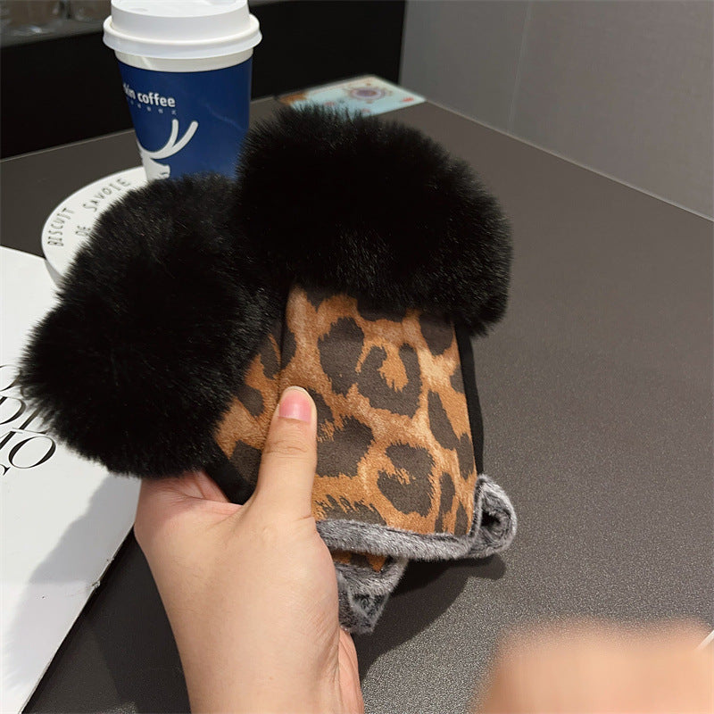 Leopard Faux Fur Fingerless Gloves - DippedShop Wholesale - #9219