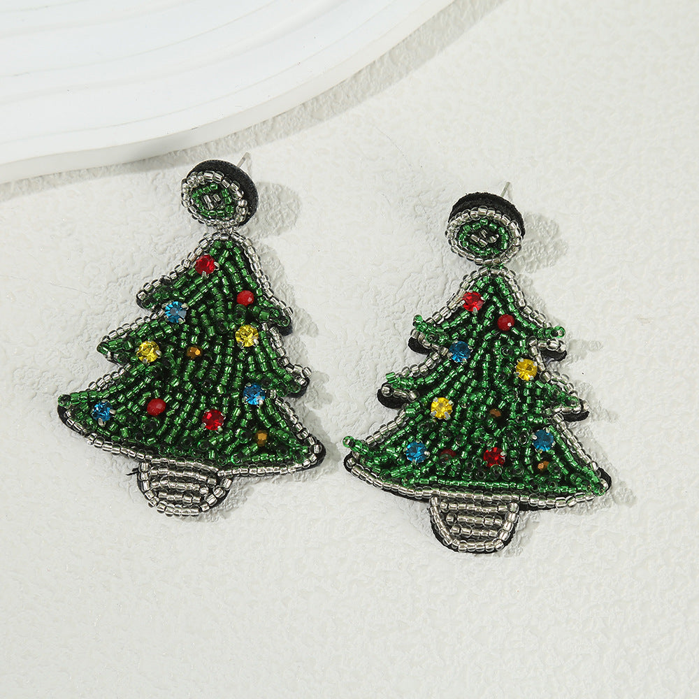 Beaded Rhinestone Christmas Tree Earrings - DippedShop Wholesale - #9491