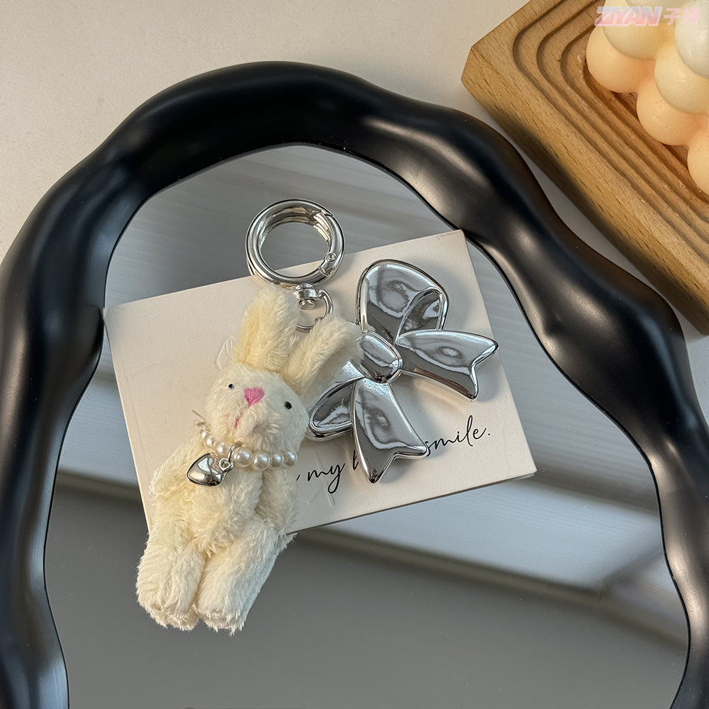 Sweet Pearl Rabbit Metal Bowknot Pendant Bag Charm 6W10BBC421