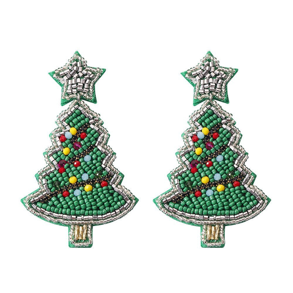 Handmade Christmas Tree Seed Bead Dangle Earrings 6W6JER689