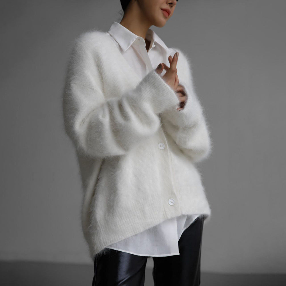 V-Neck Loose Mohair Cardigan - DippedShop Wholesale - #6115