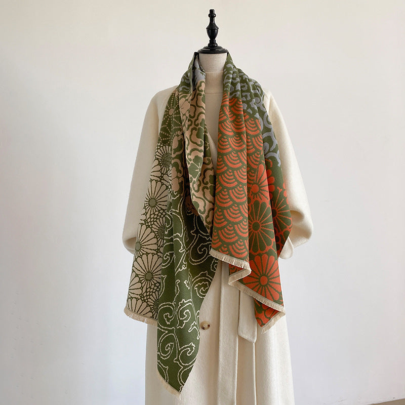 Reversible Floral Jacquard Shawl - DippedShop Wholesale - #3731