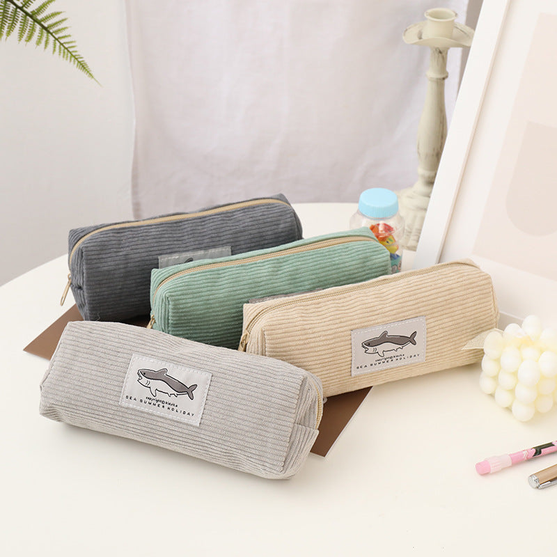 Cute Shark Pattern Lightweight Coduroy Pencil Case 6S10BOB1048