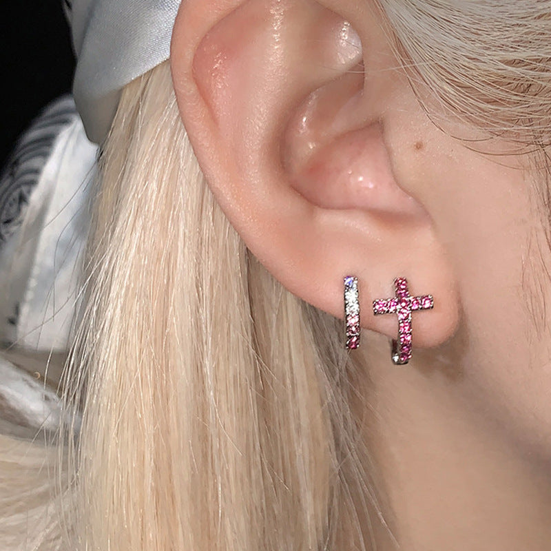 Stylish Cross Rhinestones Hoop Earrings 6W6JER580