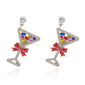 Rhinestone Santa Claus Candy Cane Bow Dangle Earrings 6W6JER690