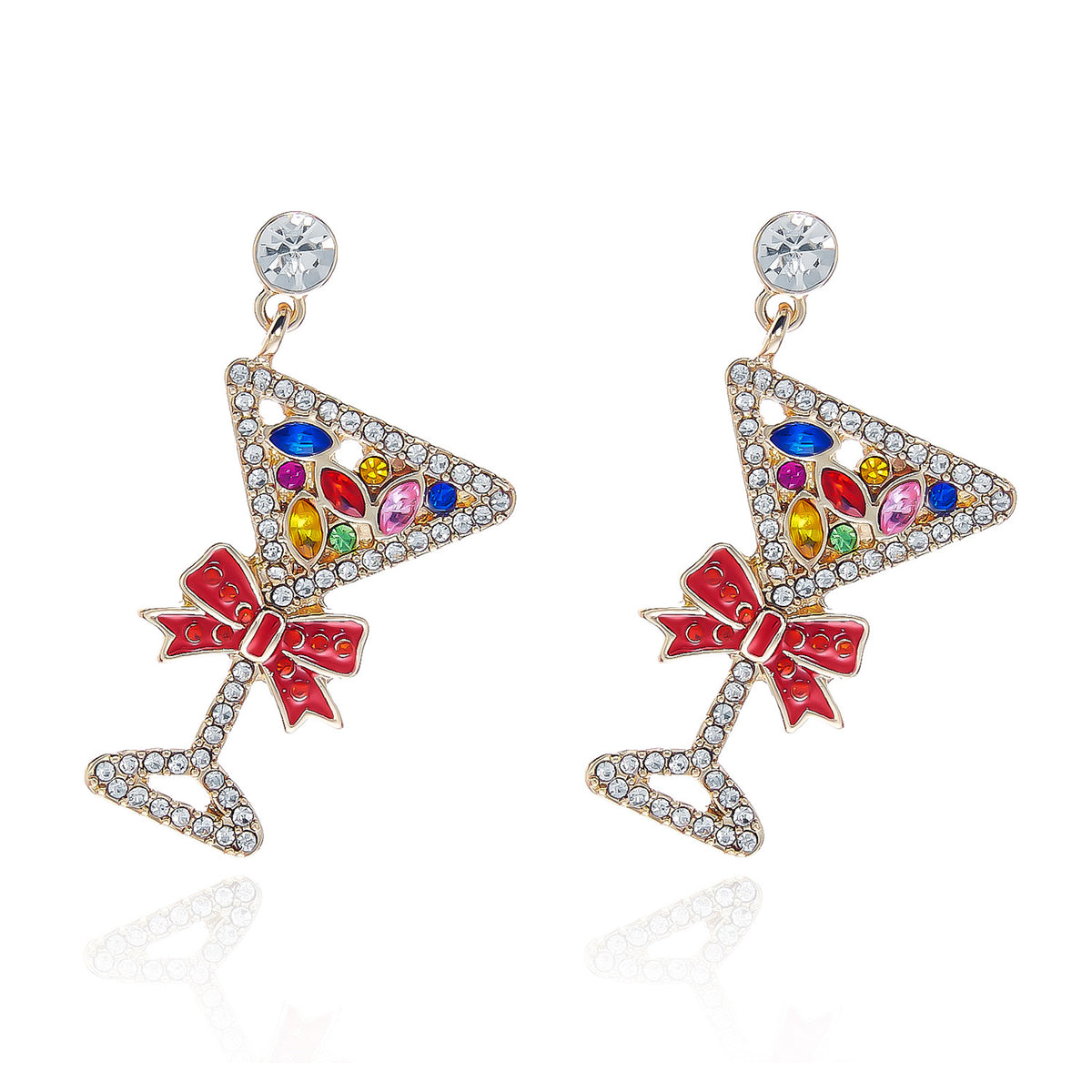 Rhinestone Santa Claus Candy Cane Bow Dangle Earrings 6W6JER690