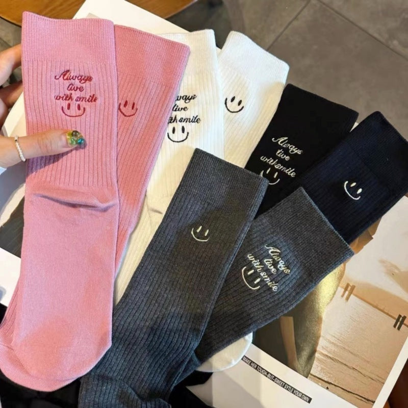 Smiley Face Crew Socks - DippedShop Wholesale - #3683