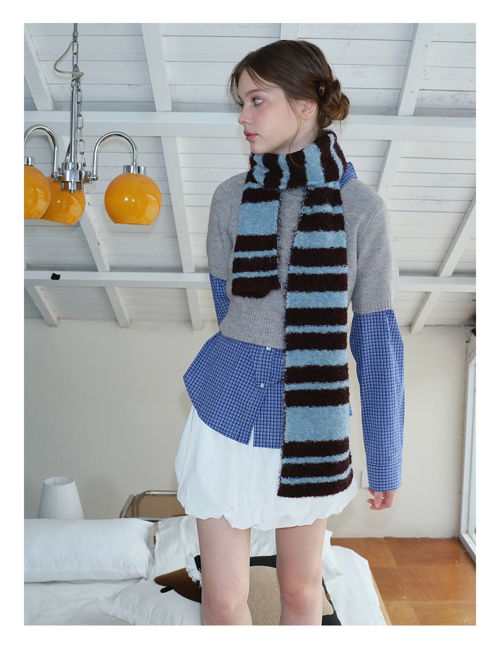 Retro Color Block Striped Knit Scarf 6W6NSW255