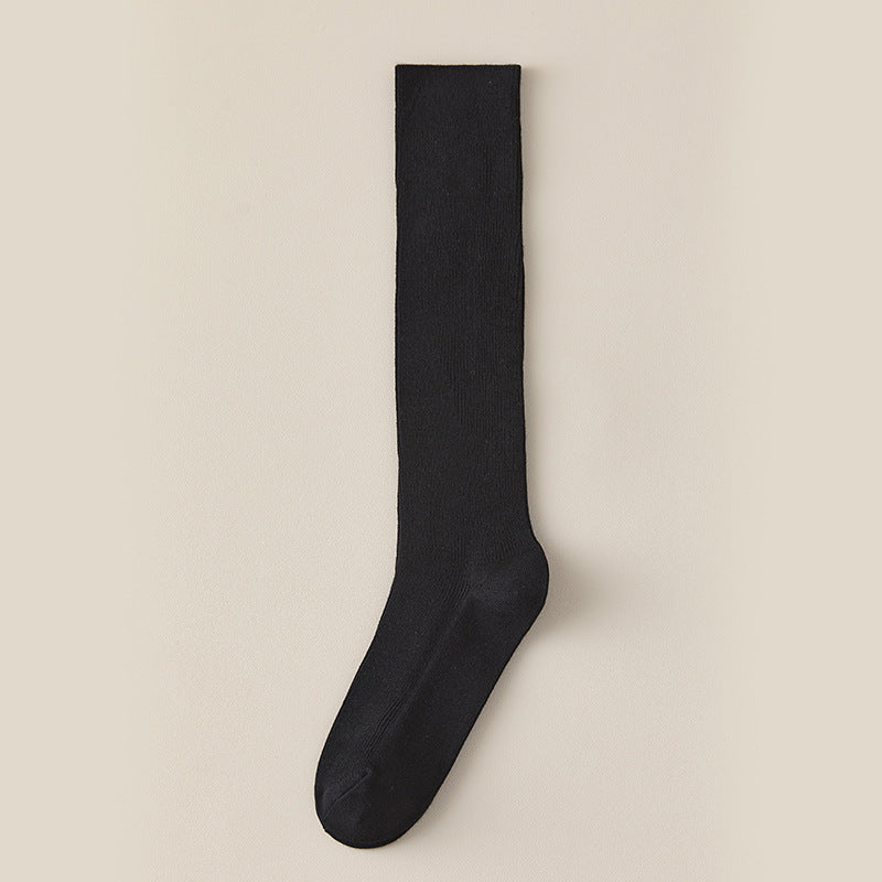 Simple Solid Color Ribbed Long Cotton Socks 6W8FSO890