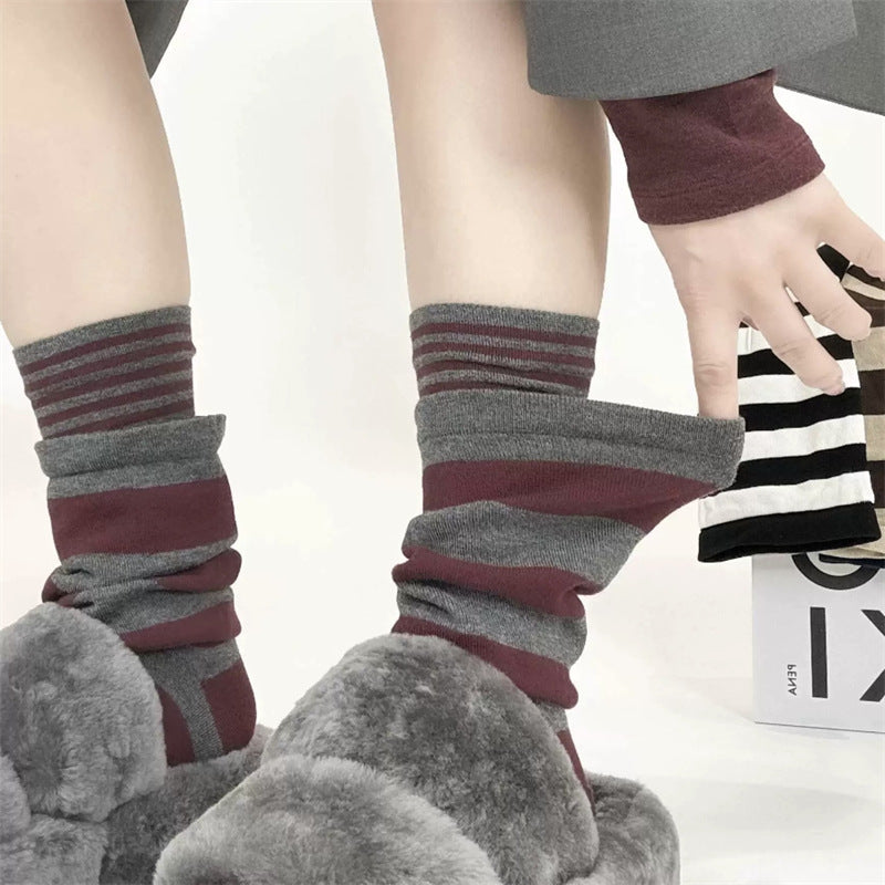Faux Double-Layer Striped Slouchy Socks 6W8FSO707